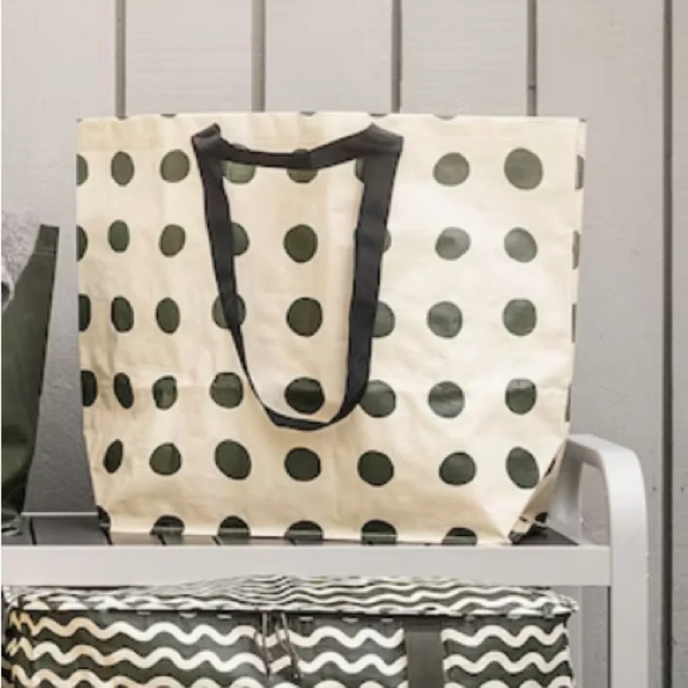 Ikea SÄCKKÄRRA Shopping Bag Tote Limited Edition Stripe Polka Dot Green Beige